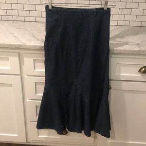 Vintage Denim Jean Trumpet Skirt Womens Medium Waist 36 Blue Boho Festival 90s